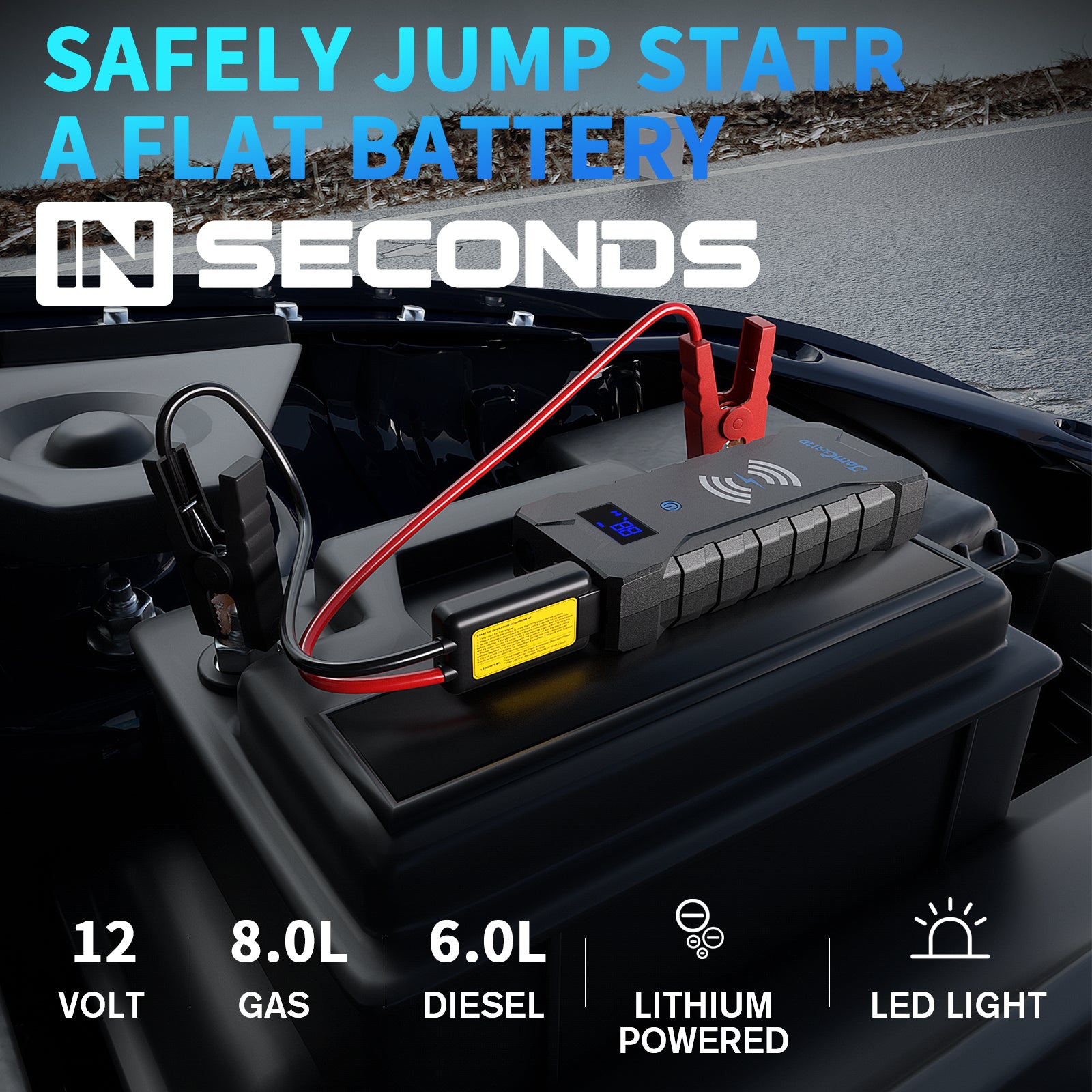 Car Jump Starter 2000A with 10W Wireless Charging Jomgand JW401